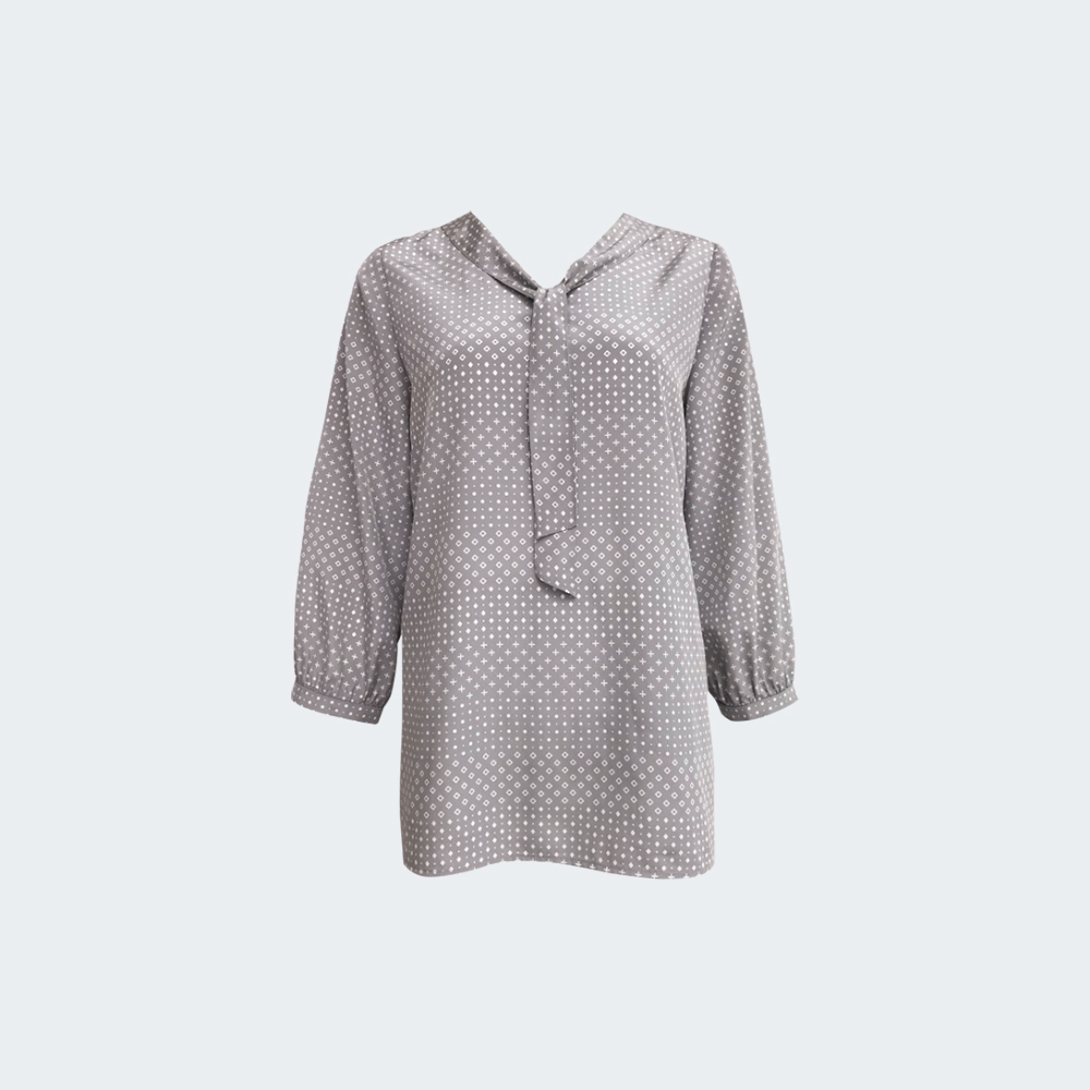 細緻幾何印花領結雪紡上衣