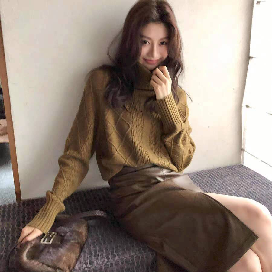 慵懶女子高領麻花針織上衣毛衣-S-L / 2色 (Elegant & Love)