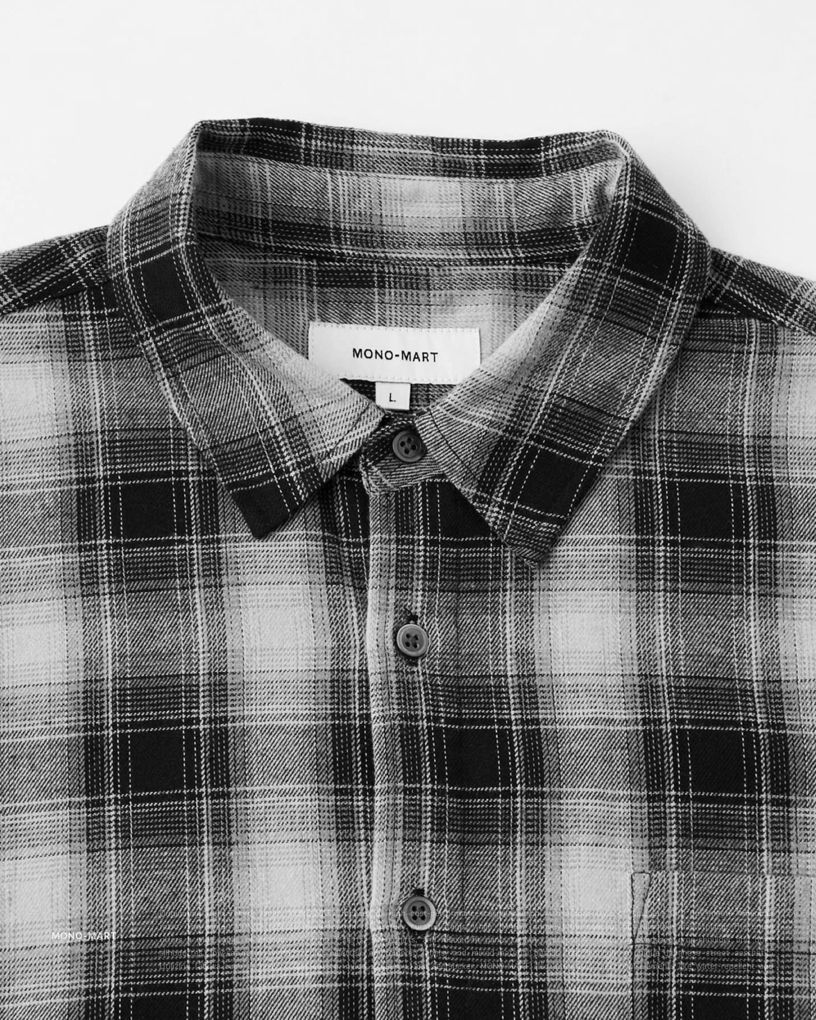 MONO-MART- オーバーサイズ レギュラーカラーオンブレチェックシャツ