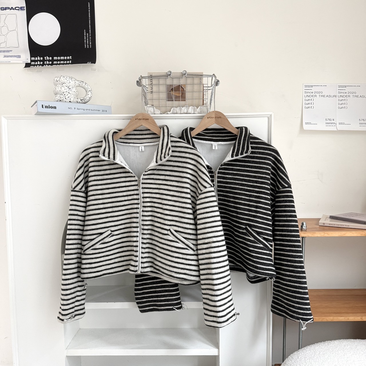 內刷絨針織條紋外套 A2860