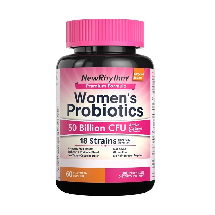 NewRhythm Probiotics for Women with Organic Cranberry, 25 Billion CFU 18 Strains, 60 Veg Caps