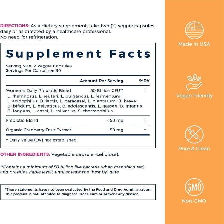 NewRhythm Probiotics for Women with Organic Cranberry, 25 Billion CFU 18 Strains, 60 Veg Caps