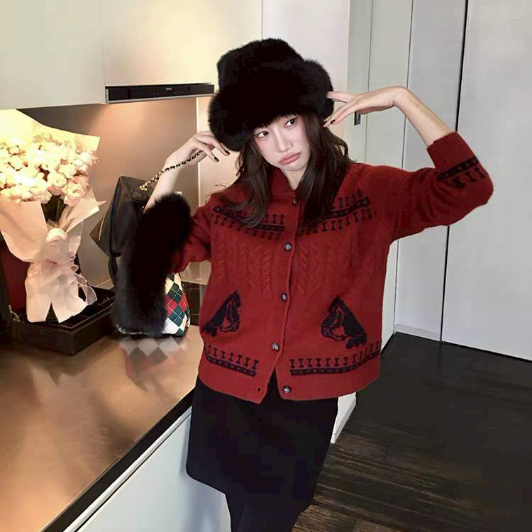 北歐圖紋麻花針織排釦翻領毛衣外套-F / 2色 (Elegant & Love)