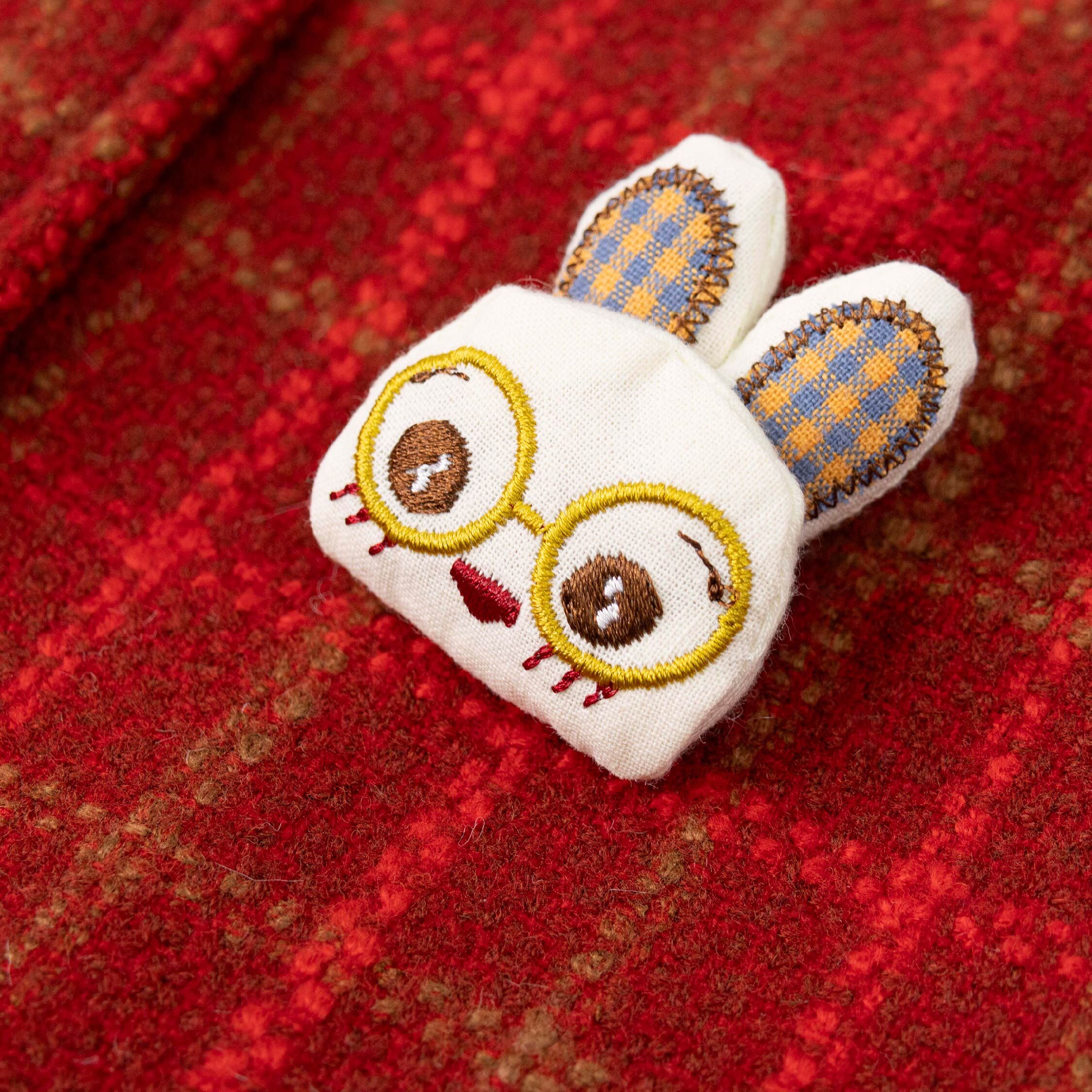 【H56025】珍珠蝴蝶結格紋毛呢三件式套裝(附兔兔別針)