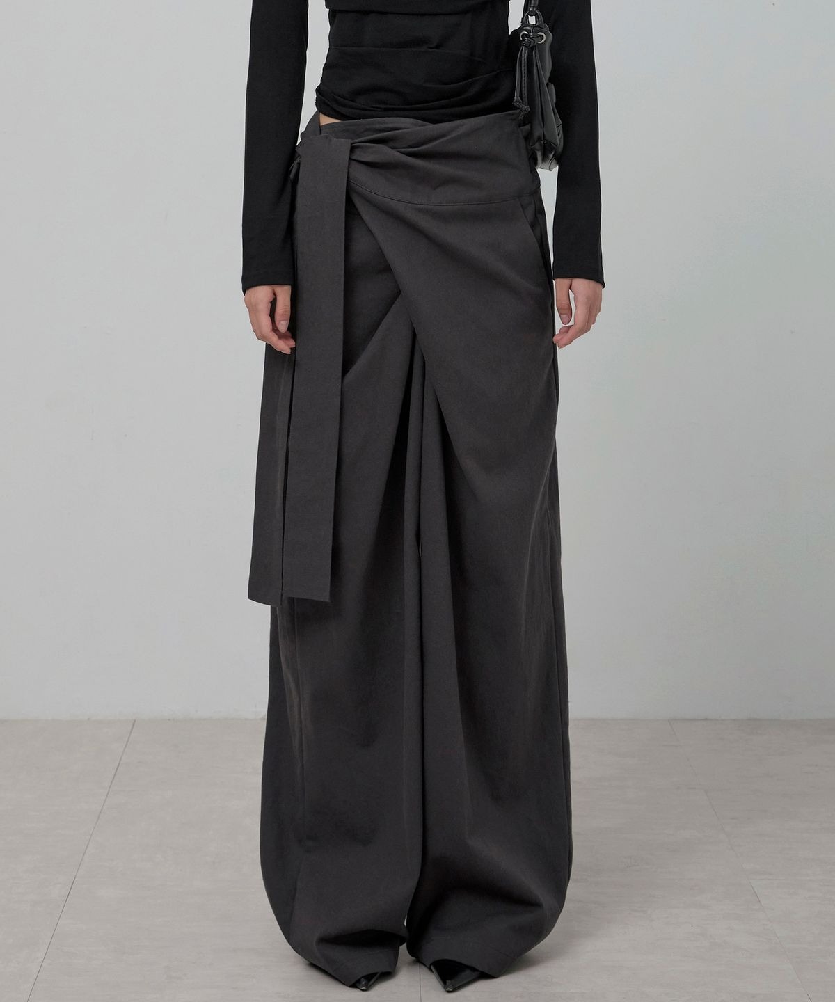 FLARE UP) Layered Wrap Trousers - 2col