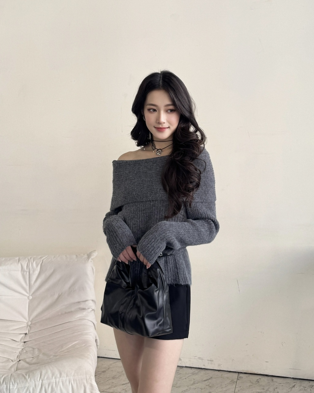 保暖寬氣質一字領上衣-987A