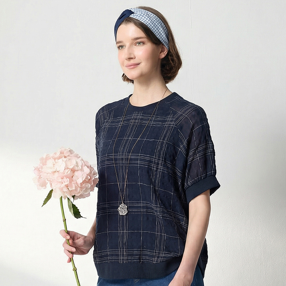 <官網限定>PIPPY格紋拼接優雅髮帶(尺寸M) 藍