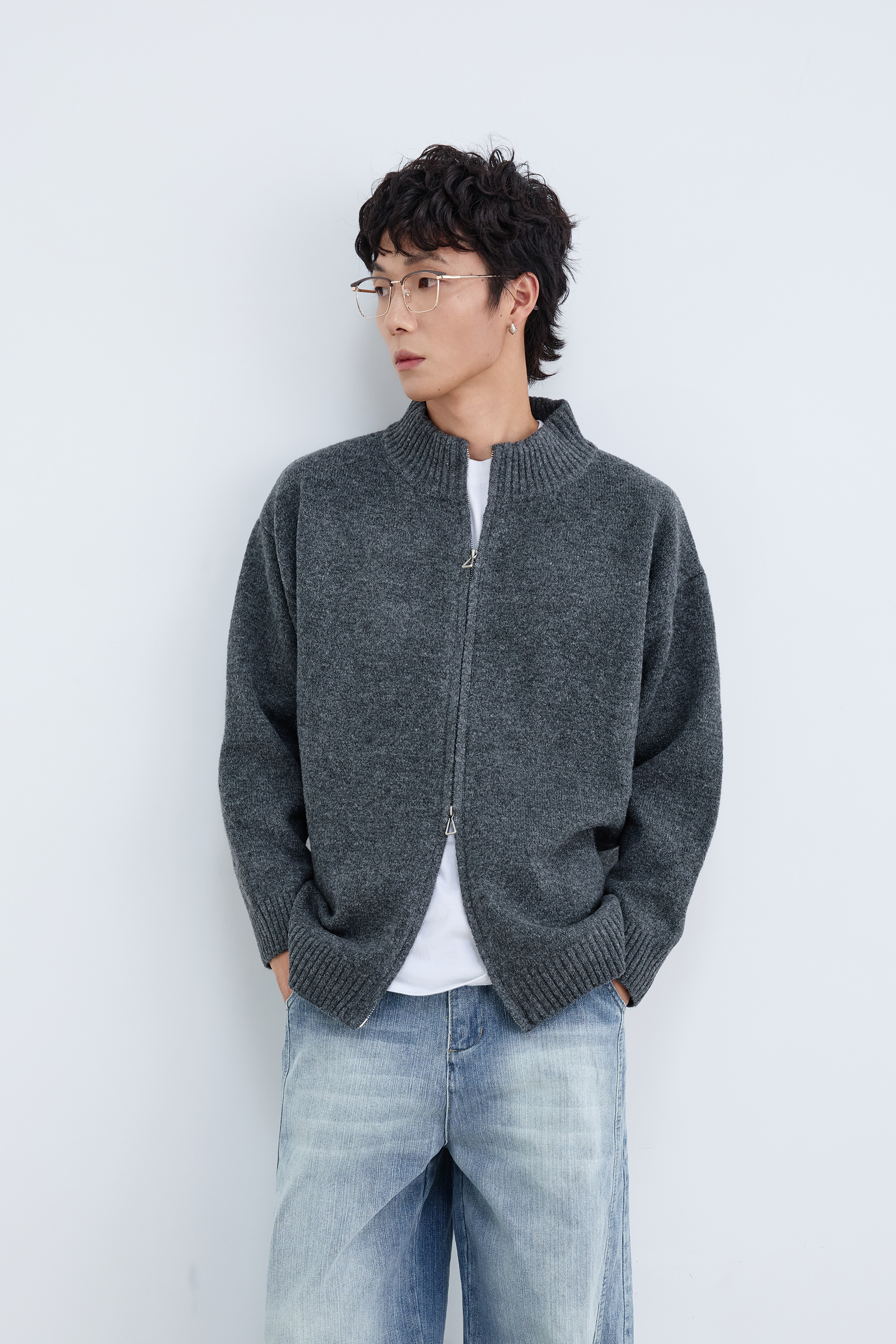 - SIMPLEACTION - 韓式雙拉鍊立領針織毛衣