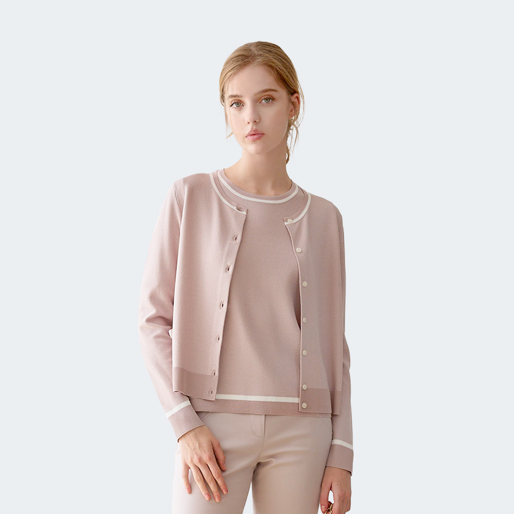 經典小香風細織層次短袖針織上衣