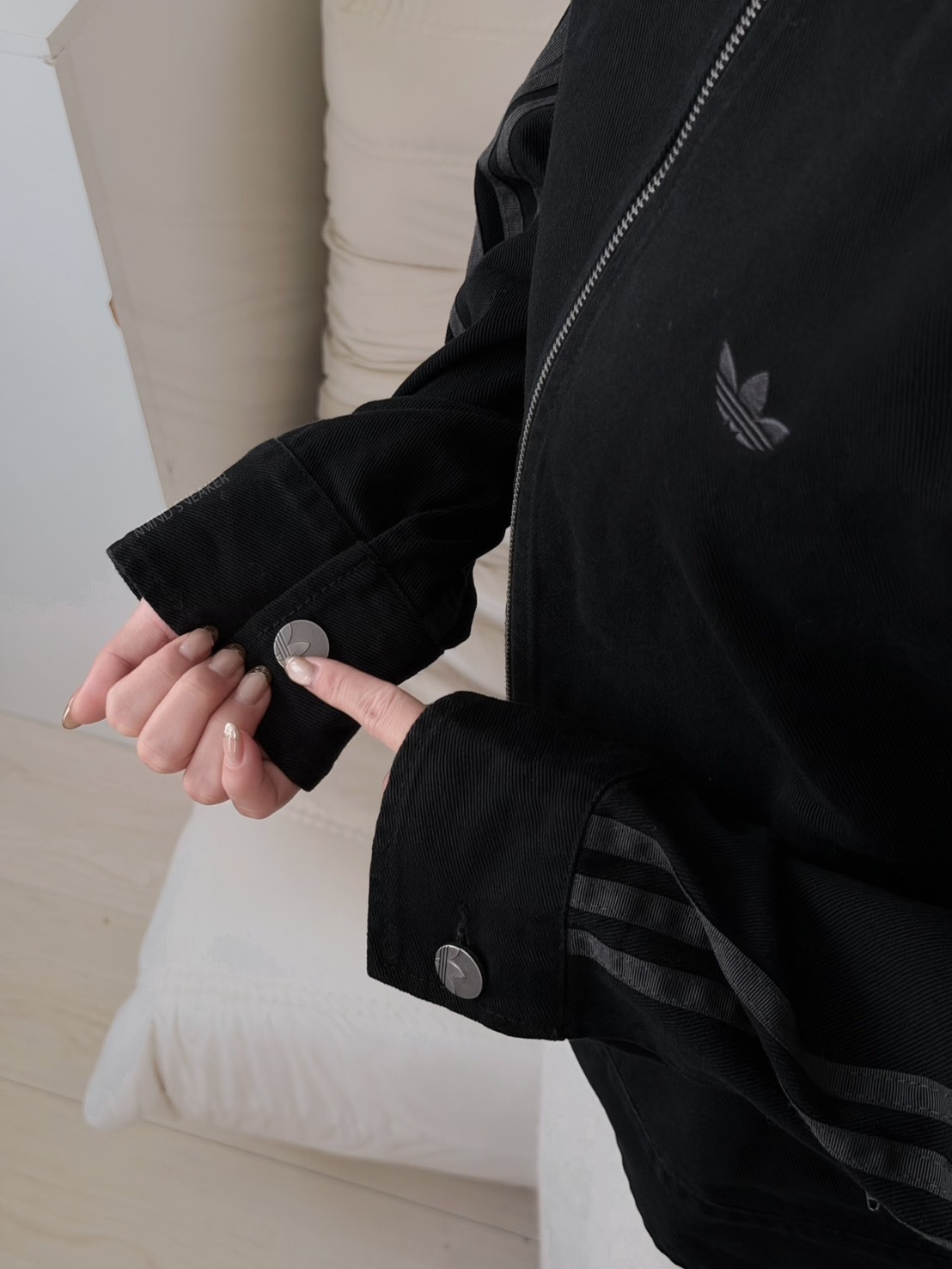 ADIDAS ORIGINALS 異材質拼接 ALL BLACK牛仔外套 黑色