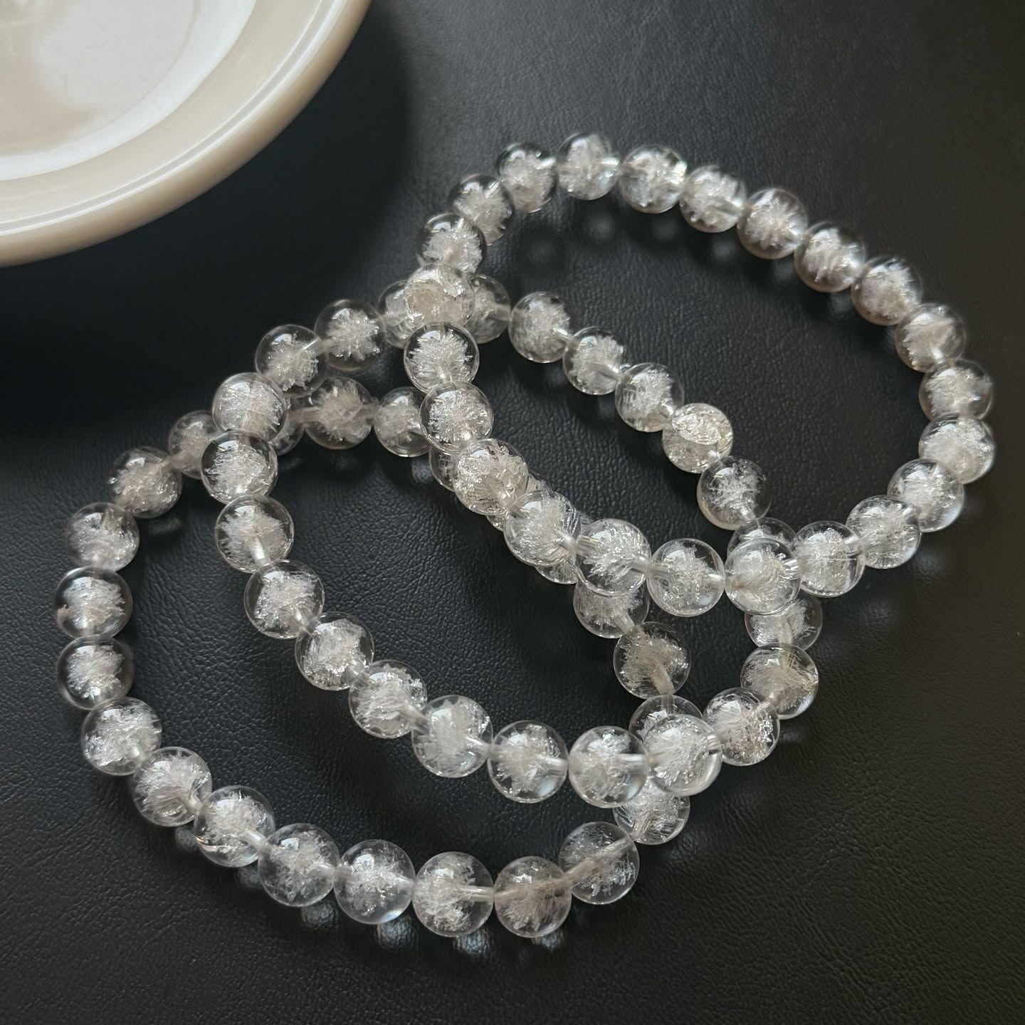 [原石] 天然白水晶 雷射激光雪花 水晶手串