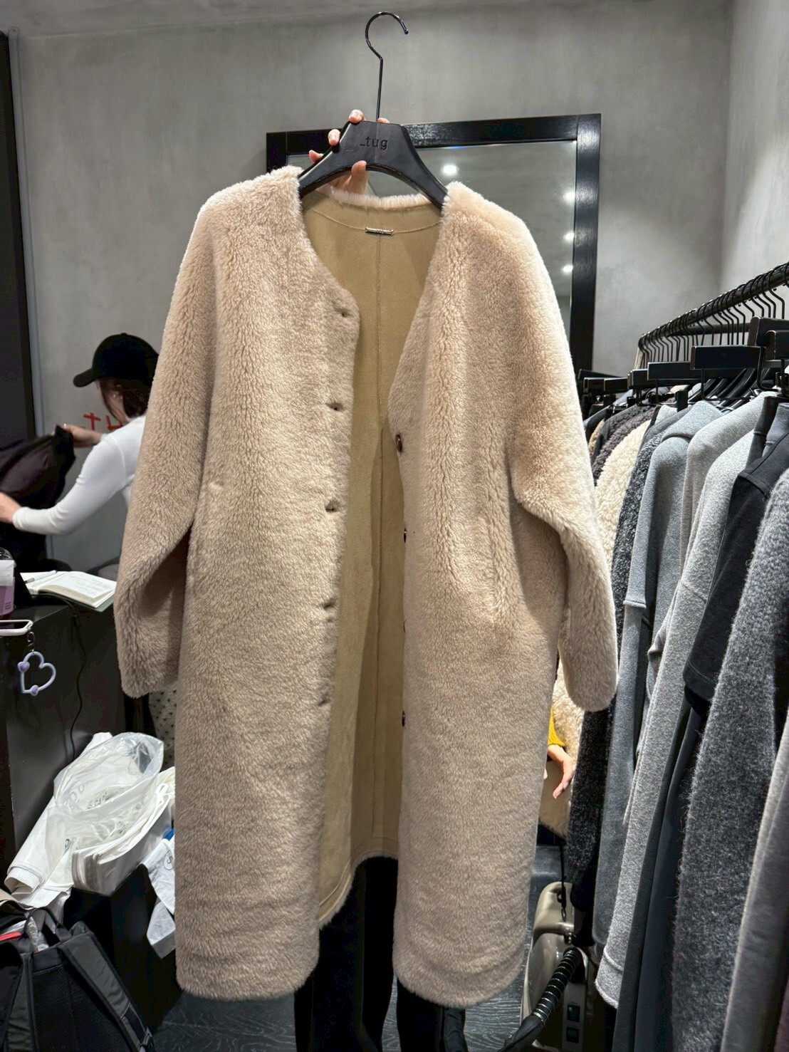 #DD73歐美羔羊毛長版大衣(杏/黑)