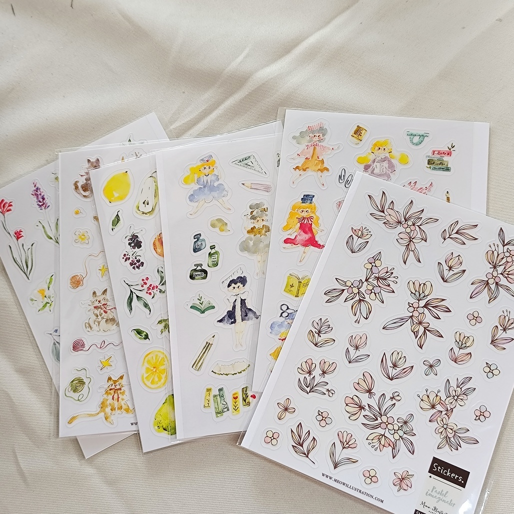 Meow Illustration．PET透明割型貼紙 共六款