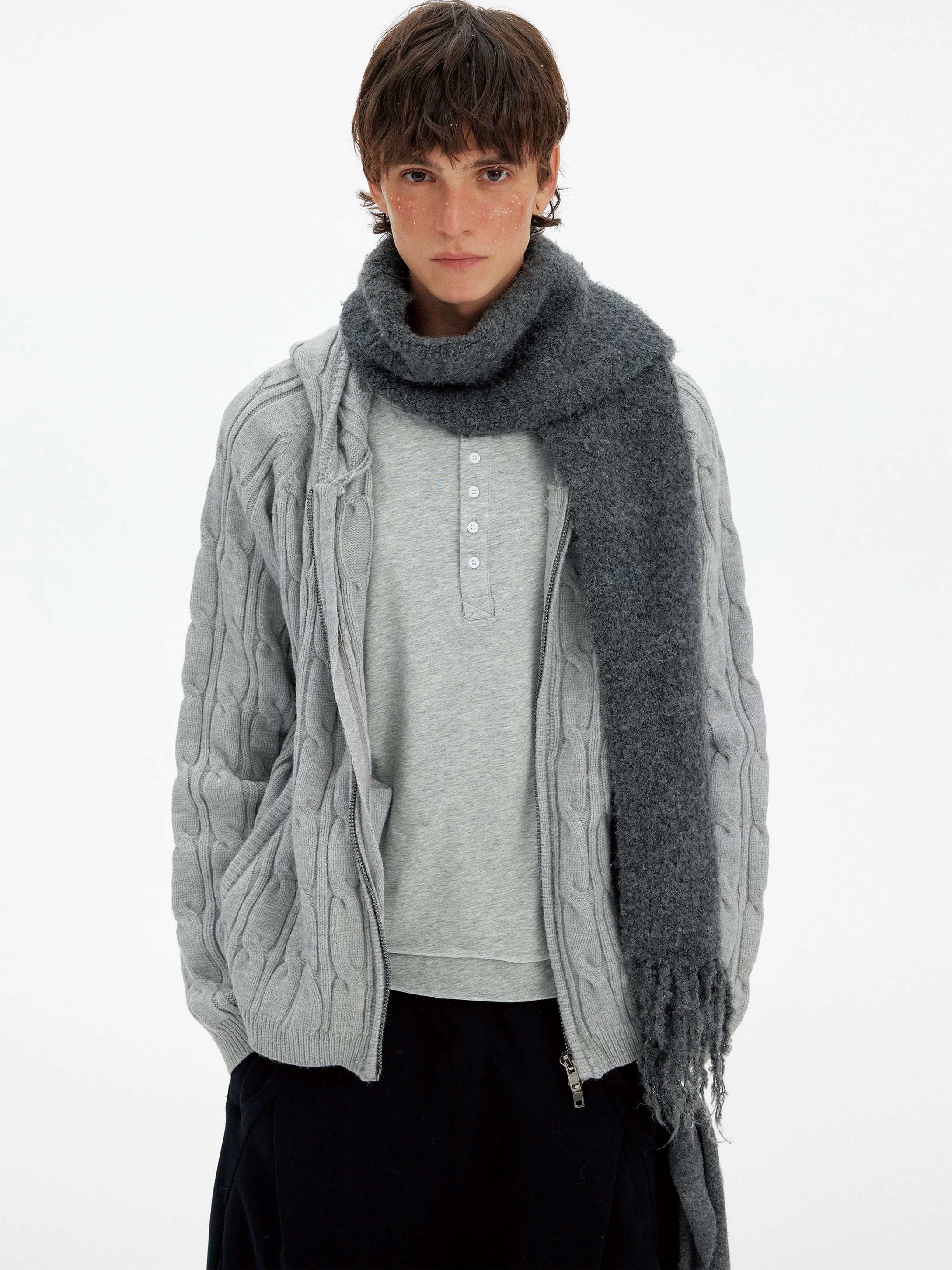 - SIMPLEACTION - 復古慵懶麻花連帽針織上衣