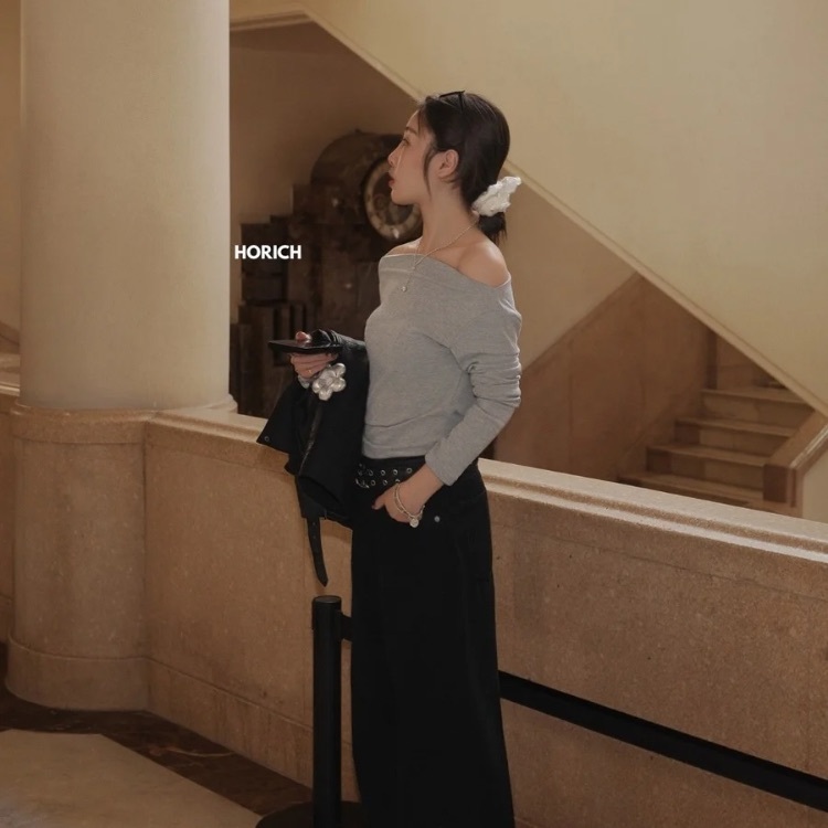 𝗝𝗮𝗻.𝟬𝟴/3021-一字領長袖(4色) 花灰