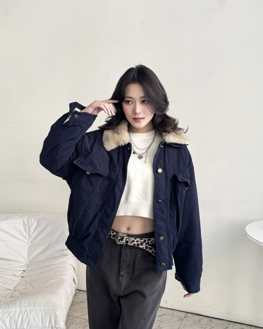 保暖內刷毛燈芯龍毛毛外套(領子可拆)—8619