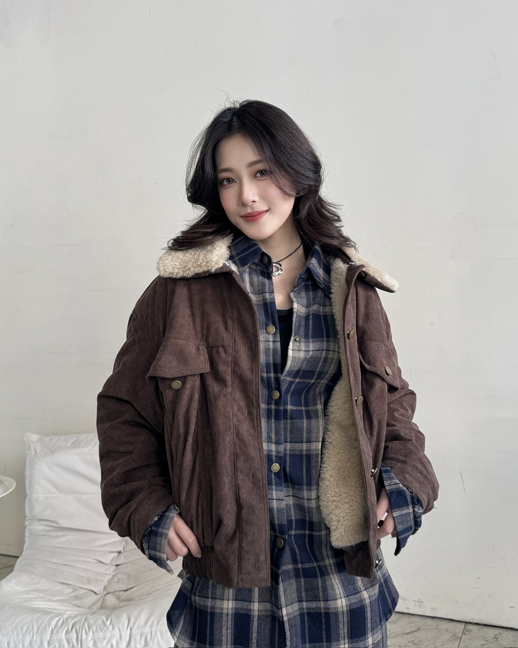 保暖內刷毛燈芯龍毛毛外套(領子可拆)—8619