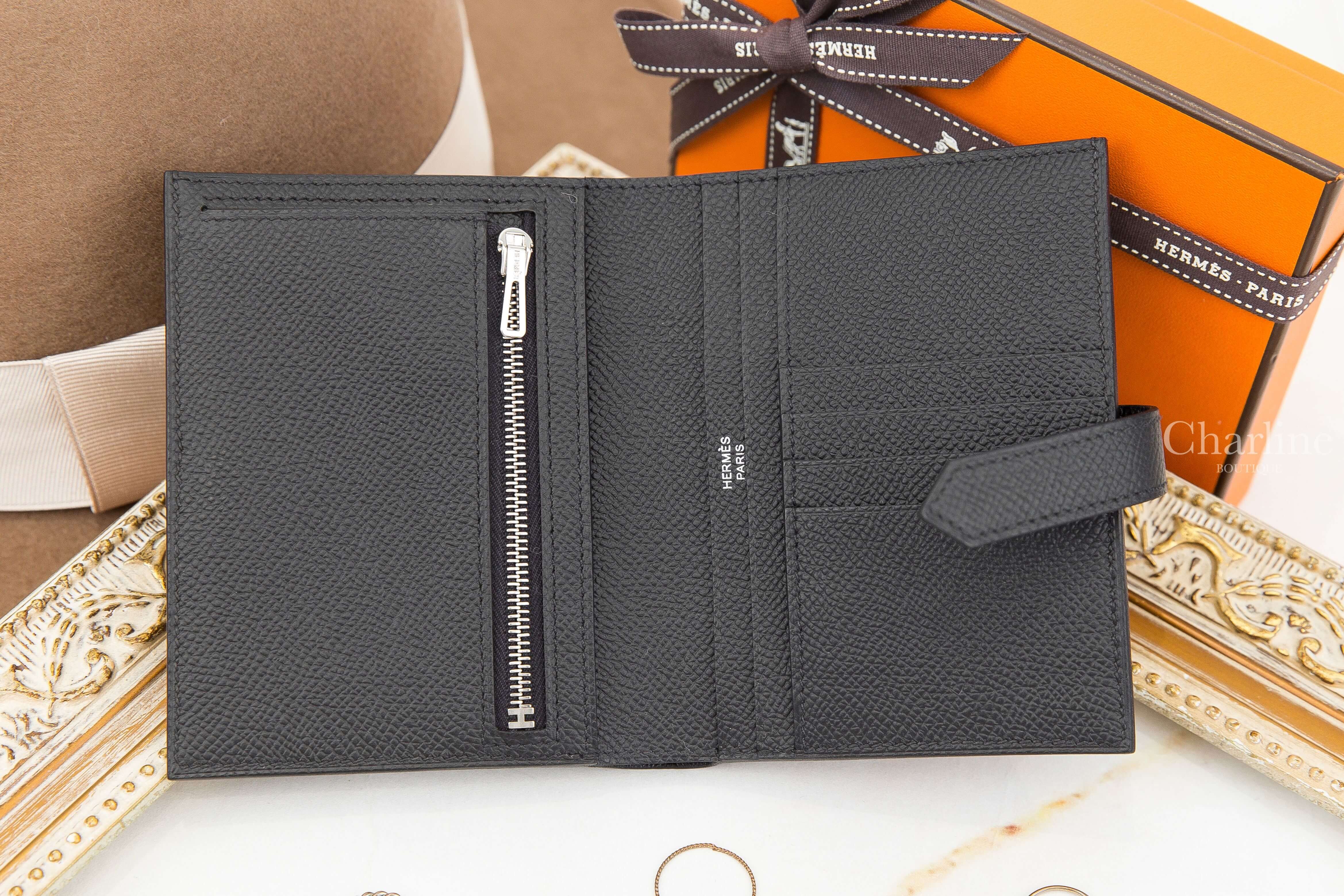 Hermès Bearn Compact Wallet 89 Noir Epsom 黑色銀釦短夾-Charline Boutique 精品代購