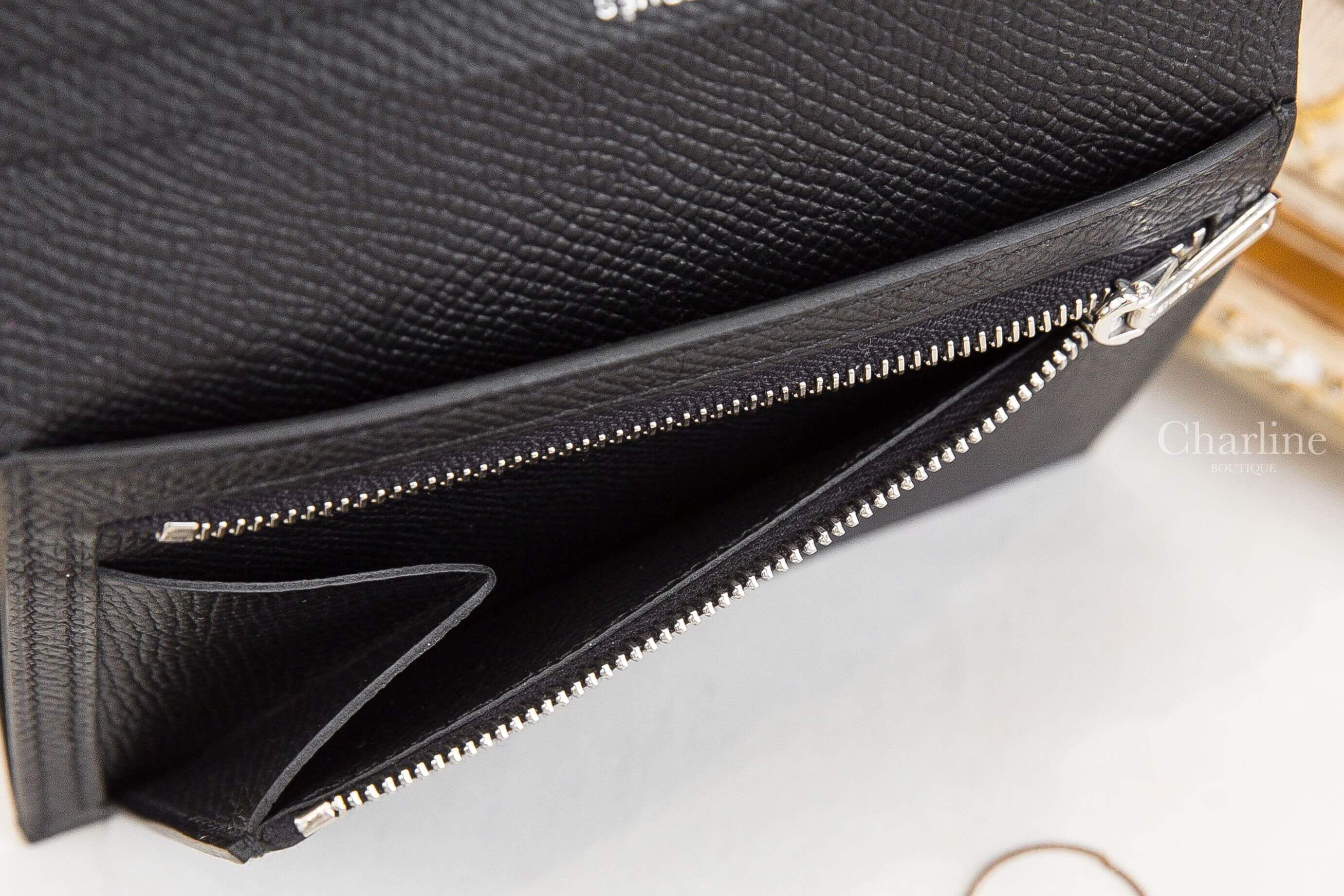 Hermès Bearn Compact Wallet 89 Noir Epsom 黑色銀釦短夾-Charline Boutique 精品代購
