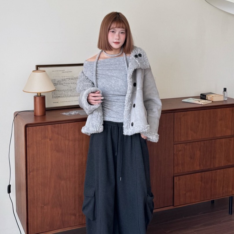 伯爵司康 兩面穿羊羔毛拼接感機車外套