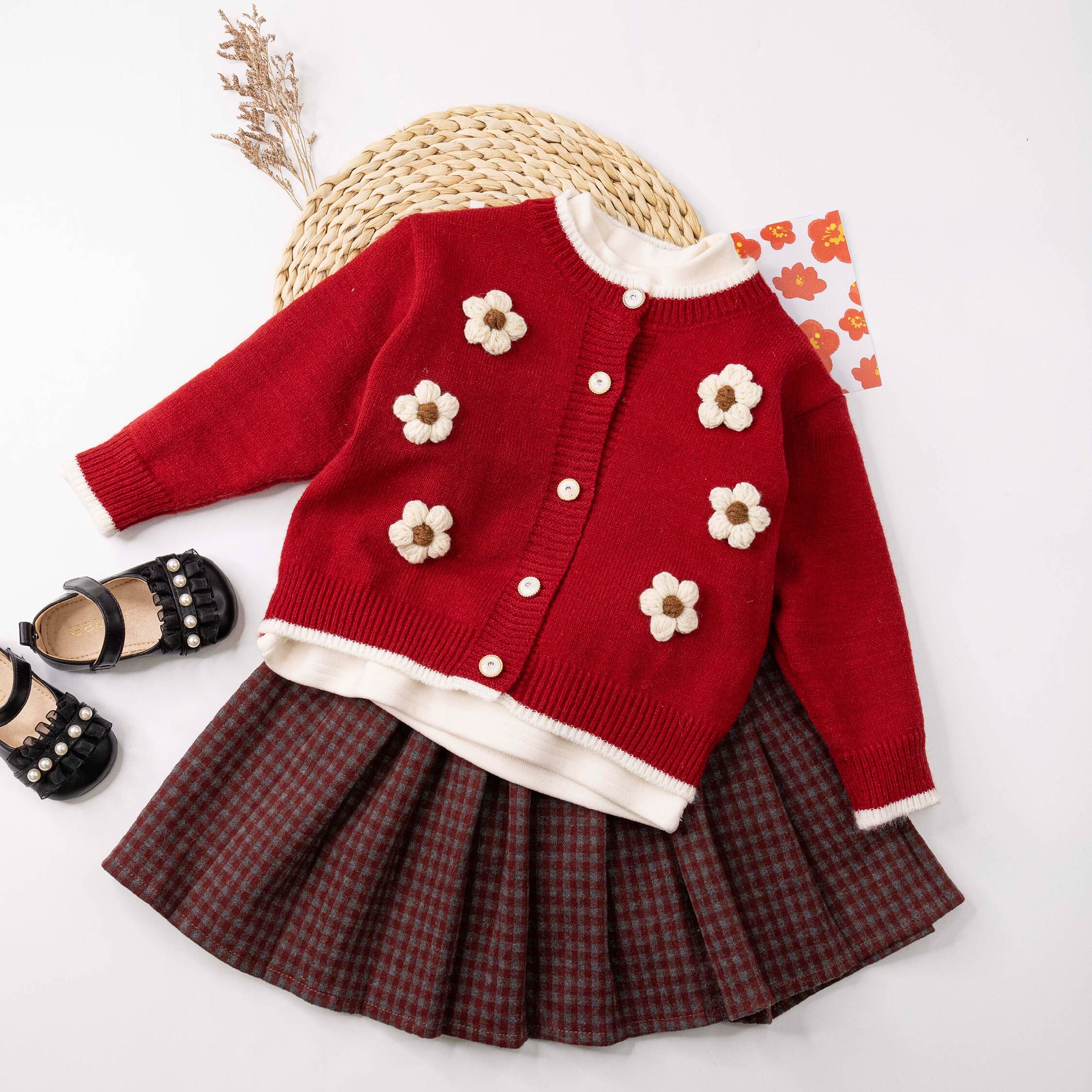 【H56027】甜甜編織花朵三件式套裝