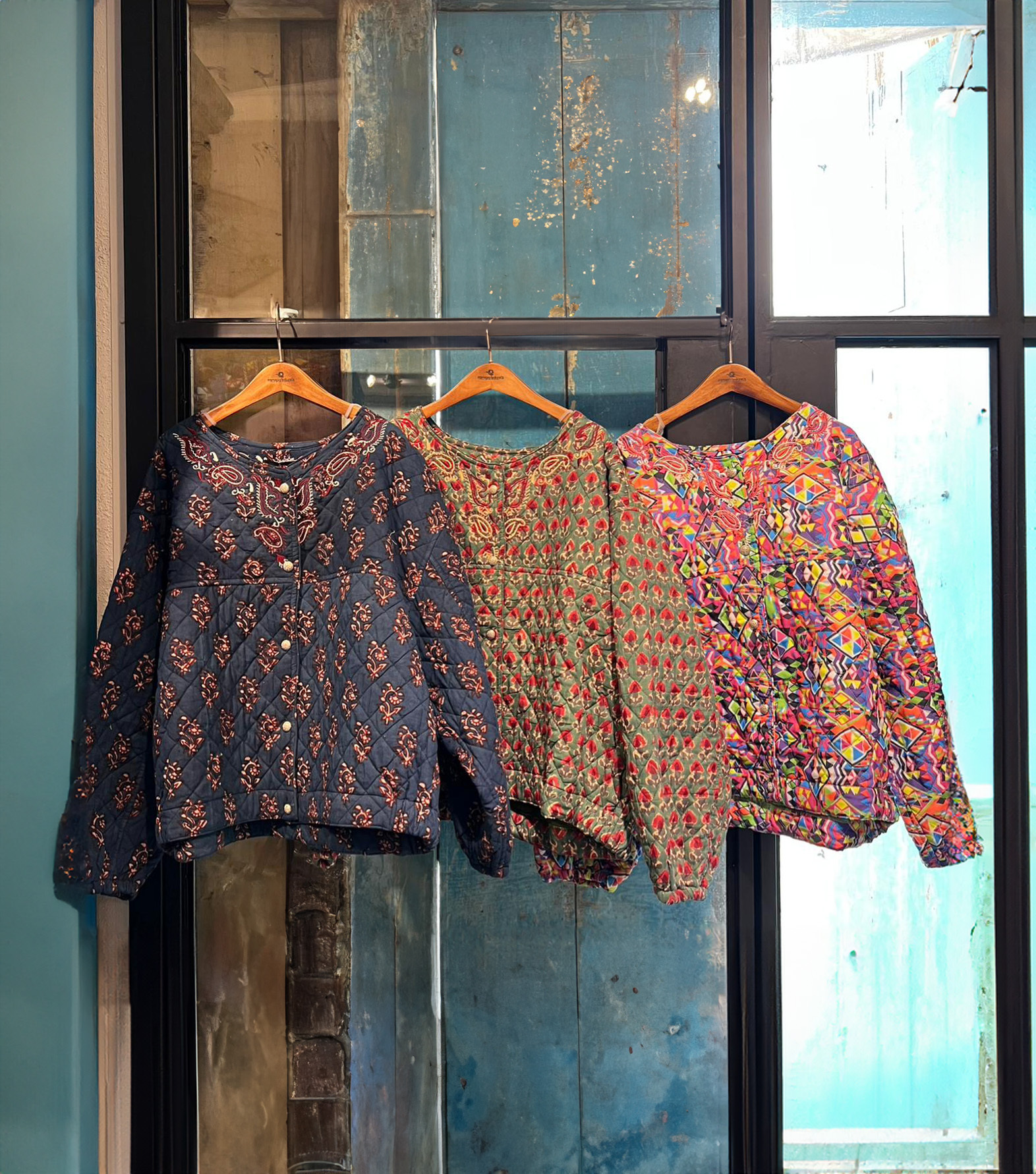 Macrame 低調懷舊花blockprint薄棉襖外套 - M3827Q