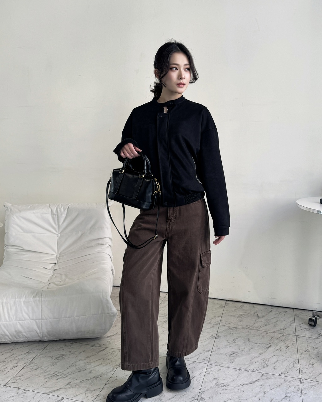 九分個性工裝牛仔寬褲-1522