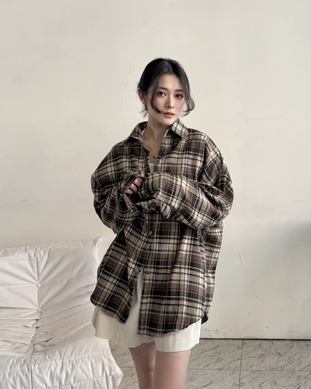 Over size慵懶系復古風襯衫-3927