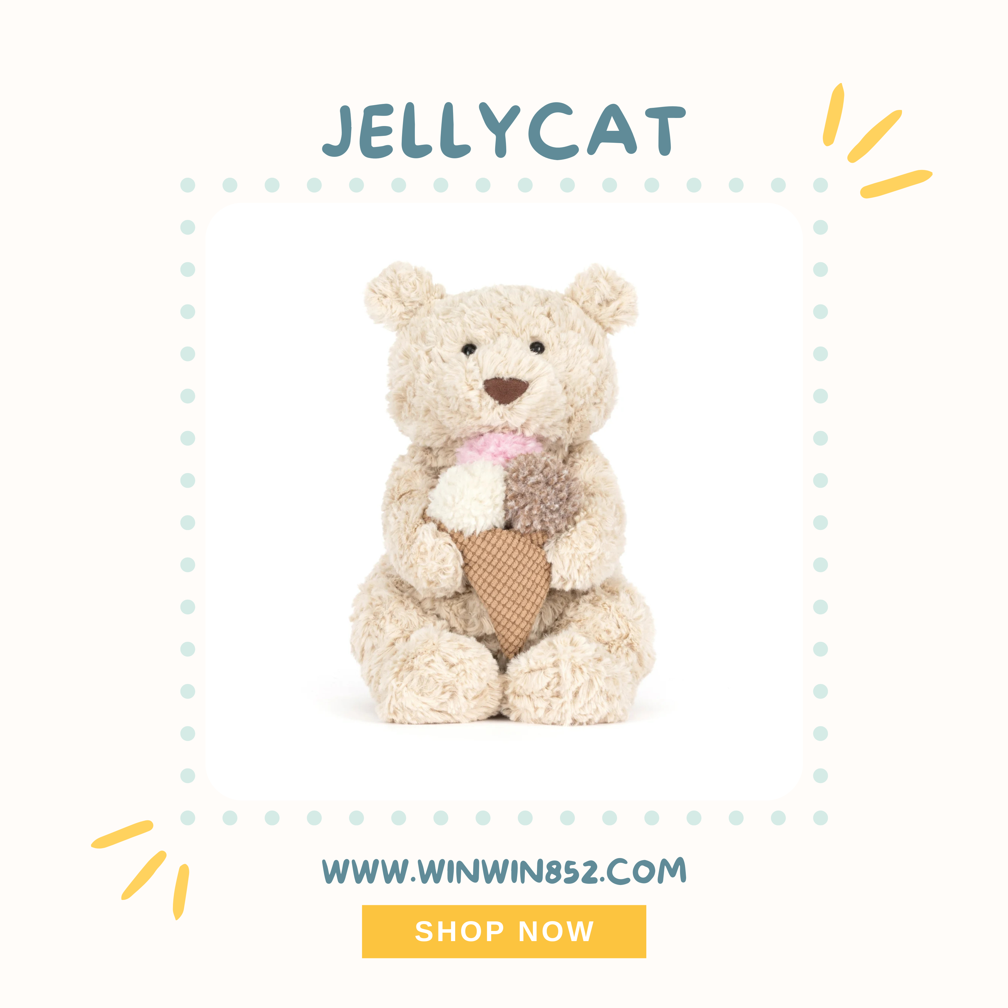 Jellycat Oatus Bear with Ice Cream