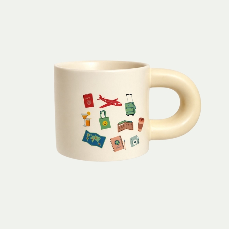 愛旅遊盡情生活米色馬克杯