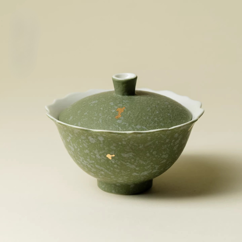 金彩綠釉蓋碗