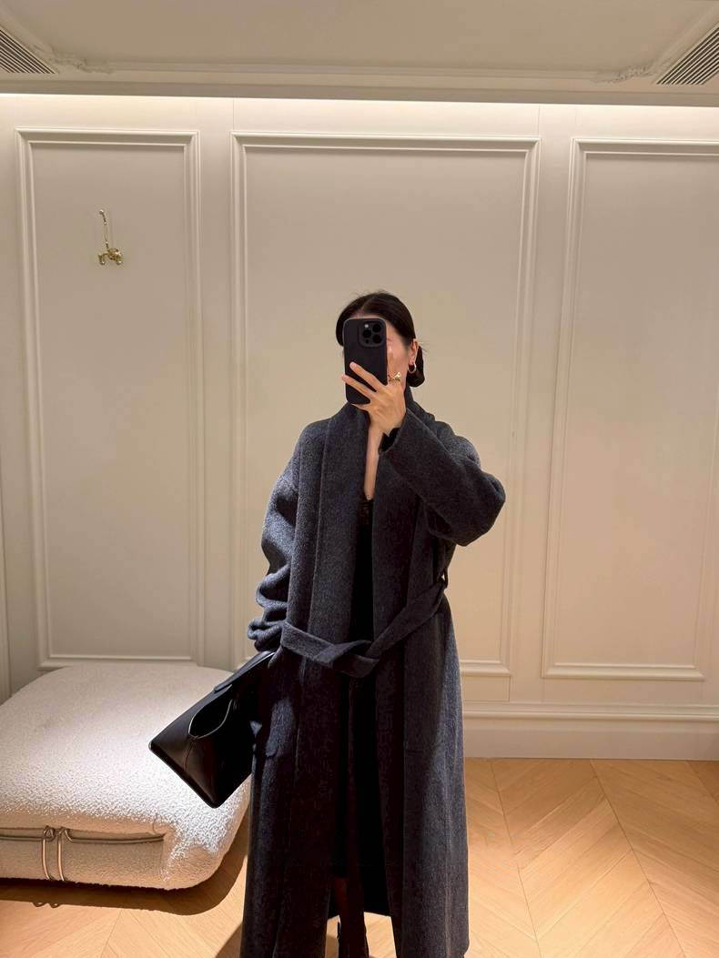 附綁帶造型大領片長版羊毛大衣外套-F / 2色 (Elegant & Love)