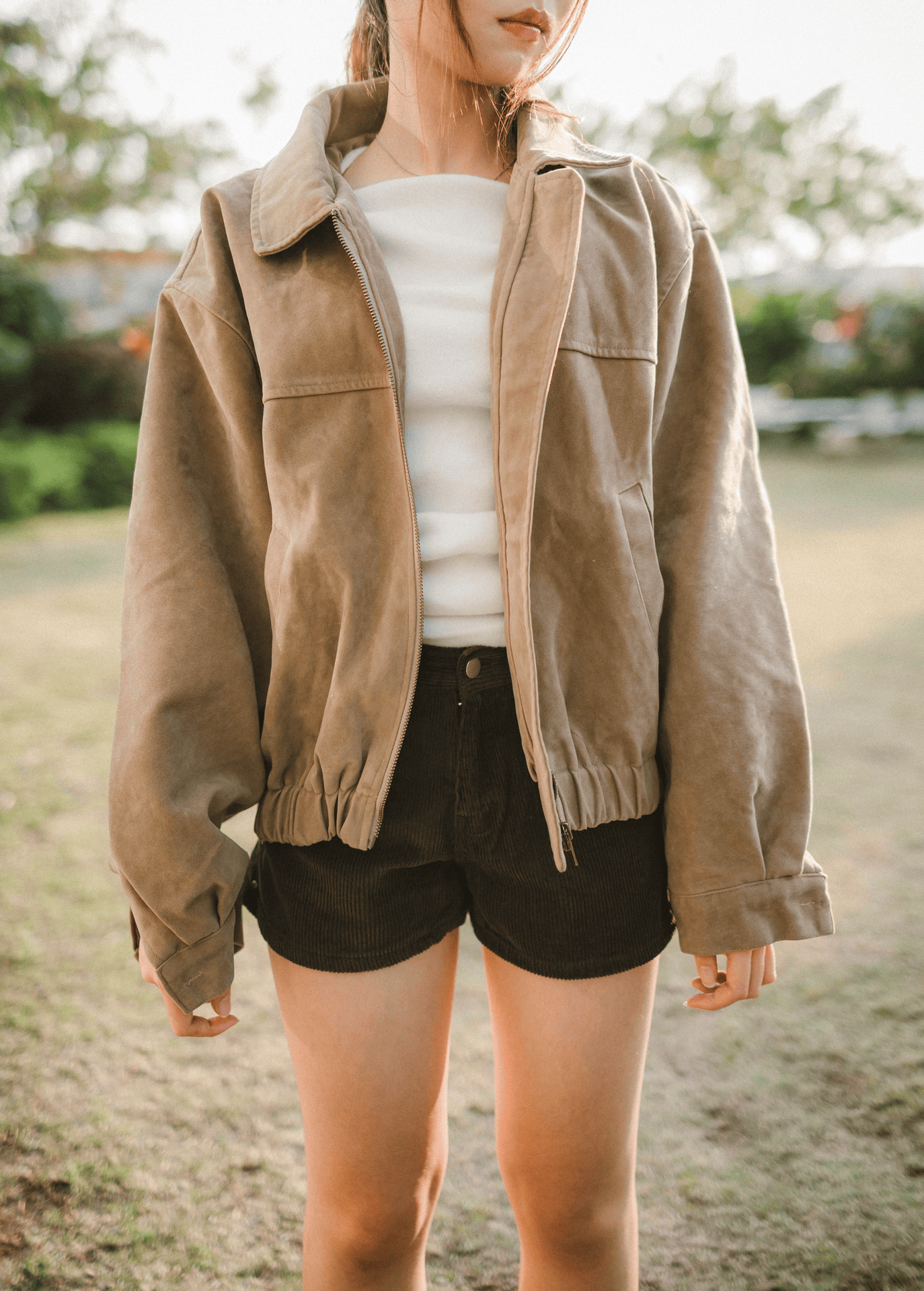 型格挺身啞色麂皮褸