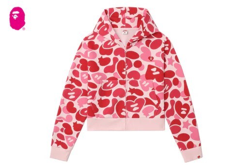 A BATHING APE APEE HEART BADGE CAMO HOODED ZIP UP SWEATER