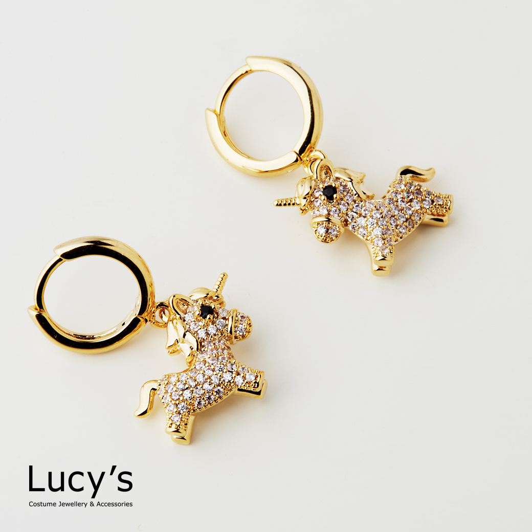 滿鑽獨角獸 易扣耳環 (二色) (129386/129387)