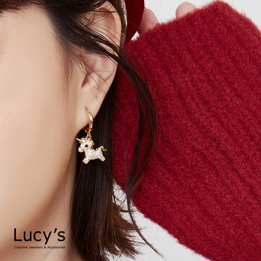 滿鑽獨角獸 易扣耳環 (二色) (129386/129387)