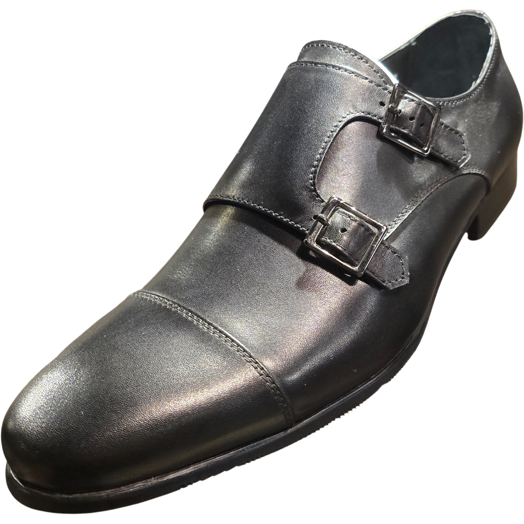 Revic 男裝皮鞋 | TCF-41-2BDM | 黑色橫式雙扣皮鞋