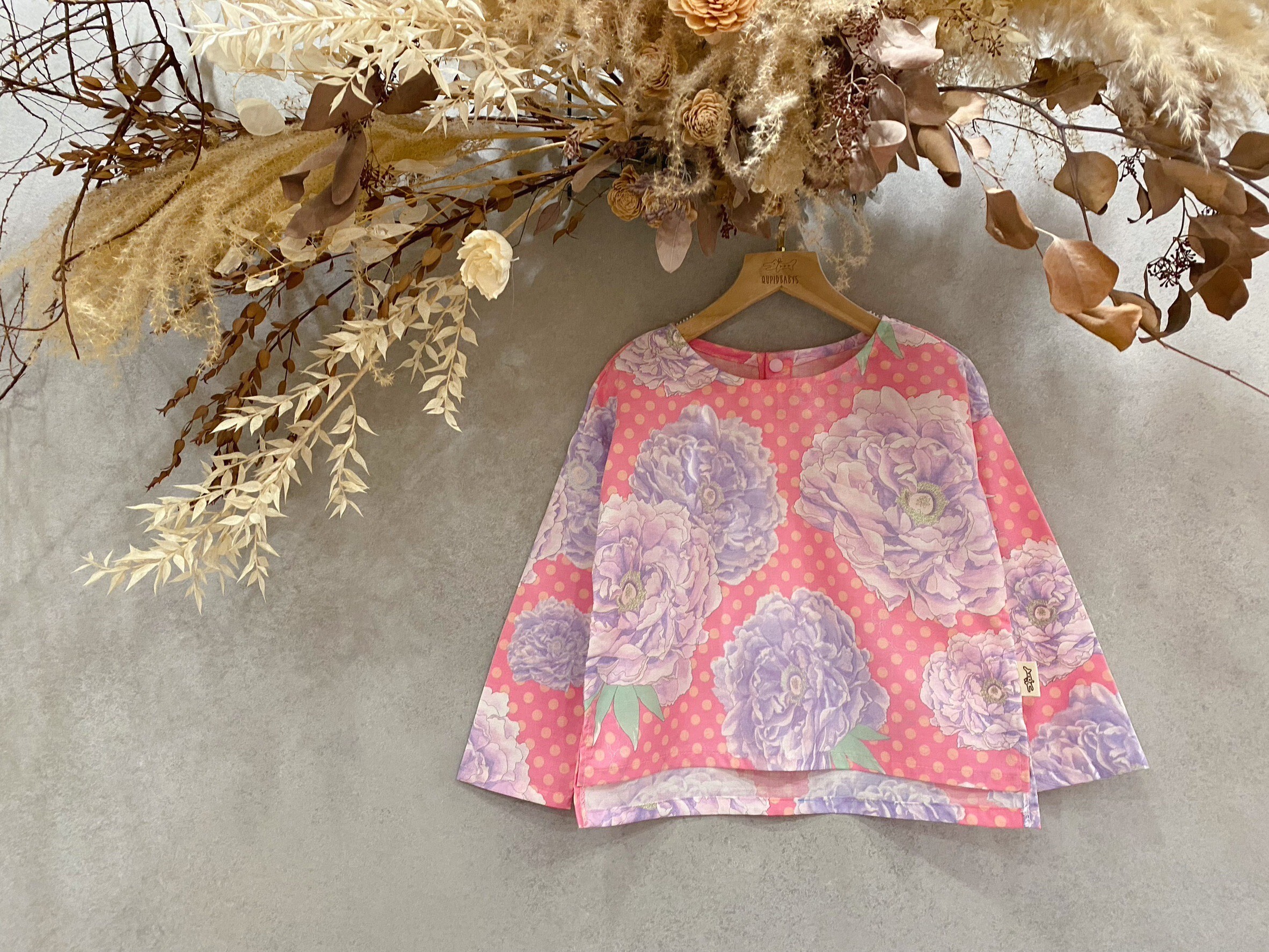 粉水玉燙銀牡丹 寬寬長袖上衣（110）