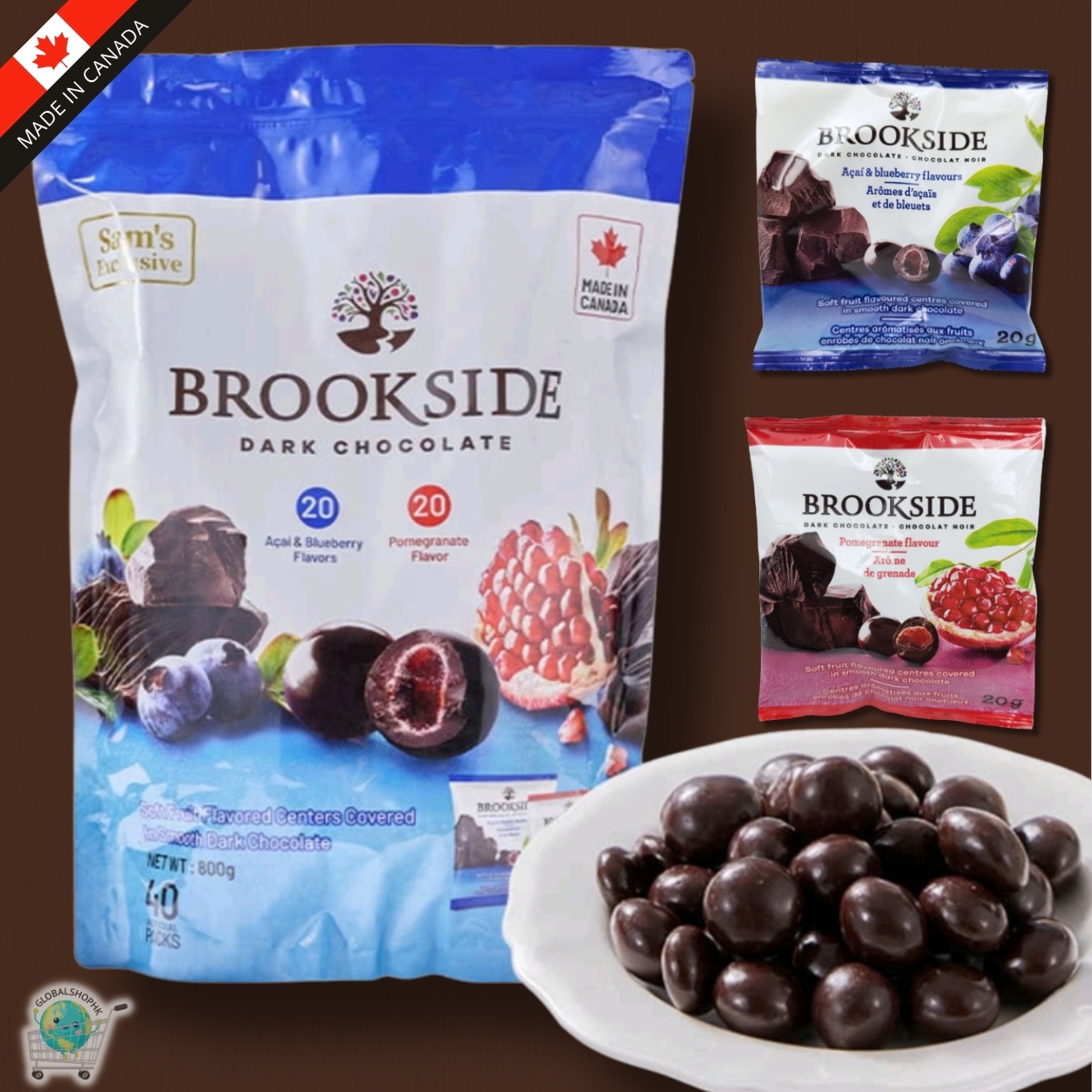 加拿大- Brookside 藍莓 & 石榴味果心黑朱古力, 800g (40小包)