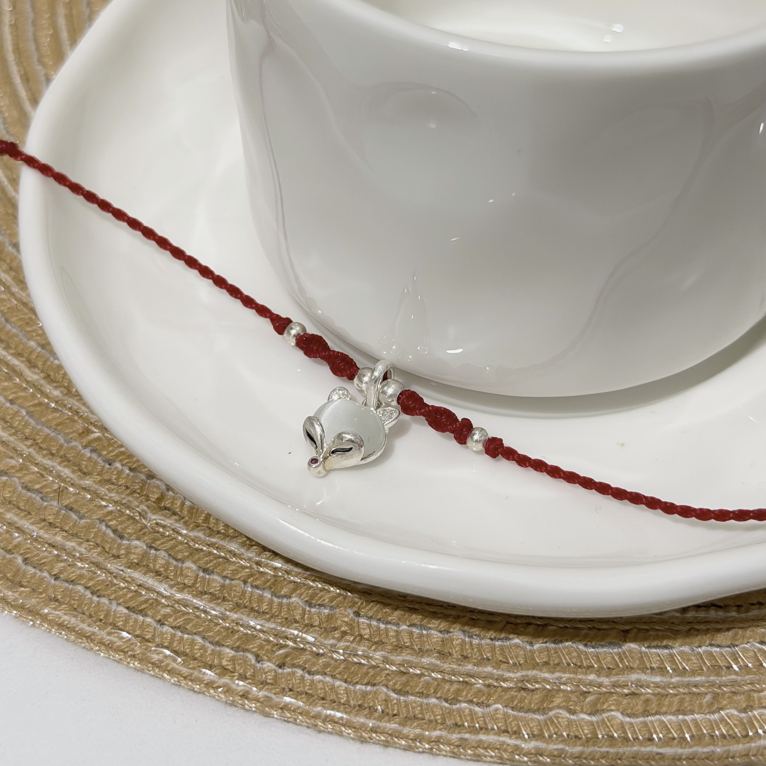 Q221開運．純銀小狐狸貓眼石垂吊手鍊