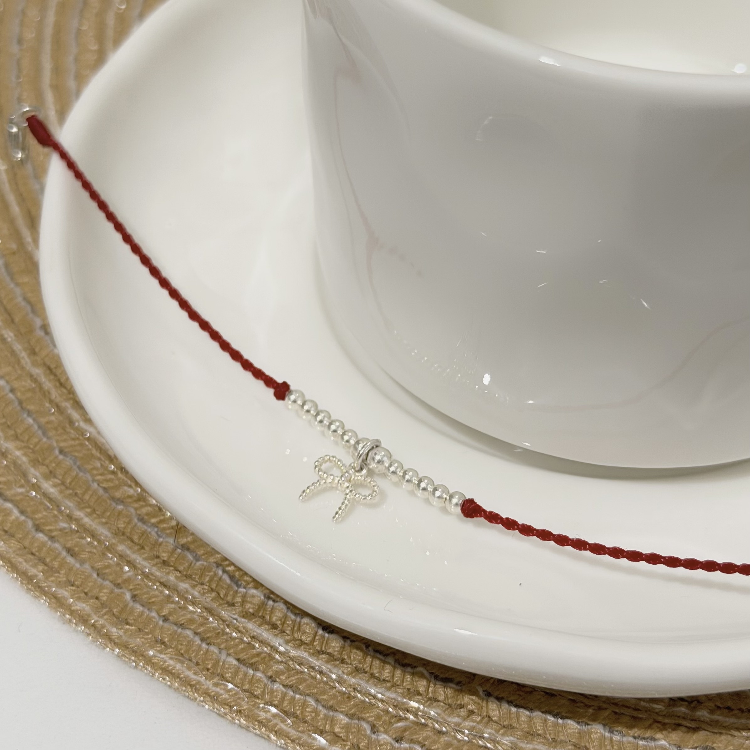 Q219麻花蝴蝶結純銀紅線