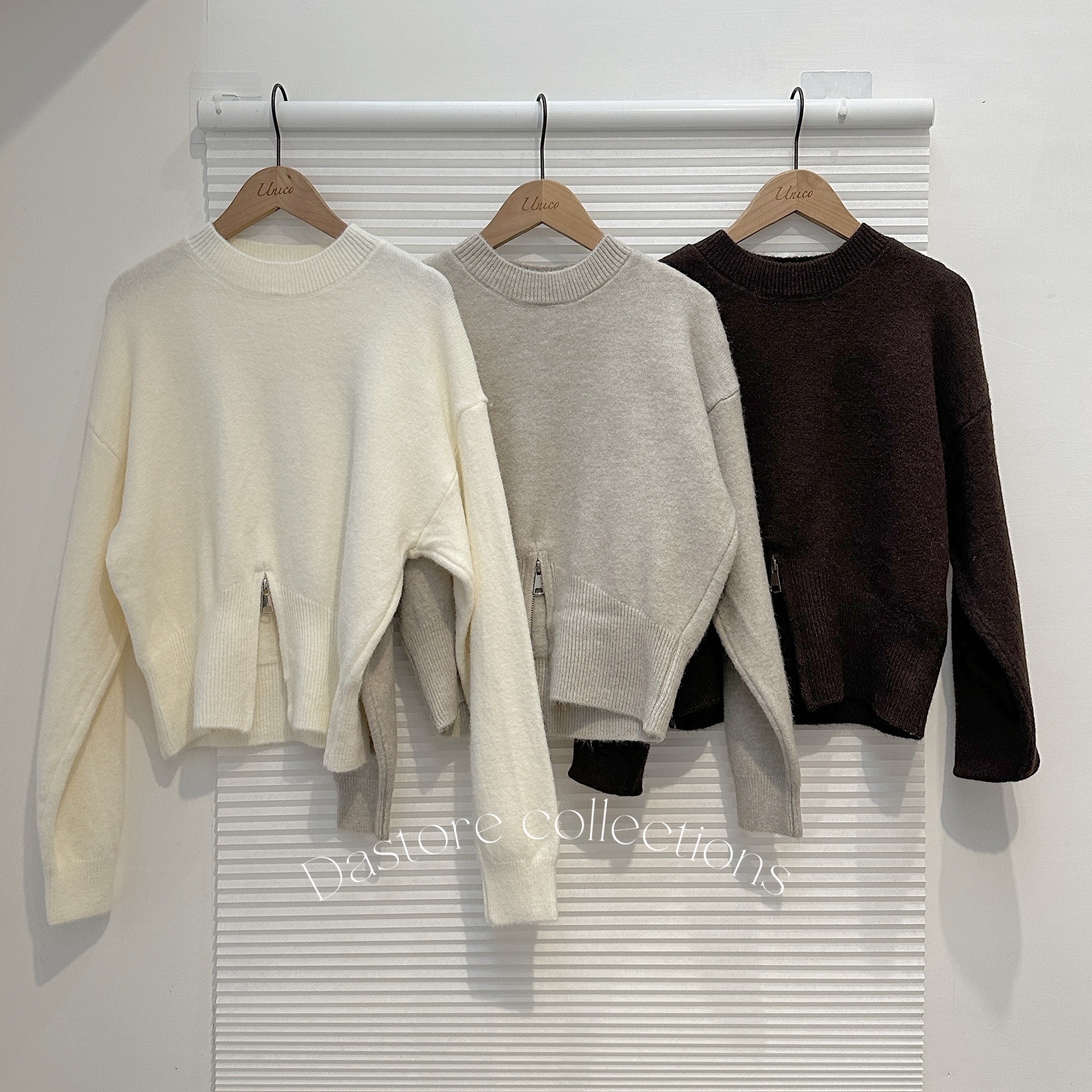 圓領下拉鍊針織毛衣/三色