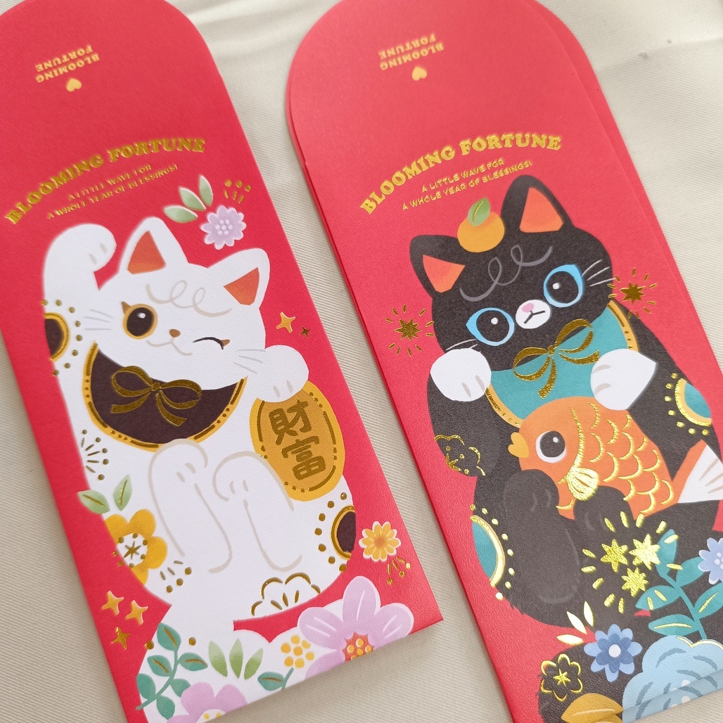 wwiinngg．招財貓貓 燙金紅包袋3入 黑/白