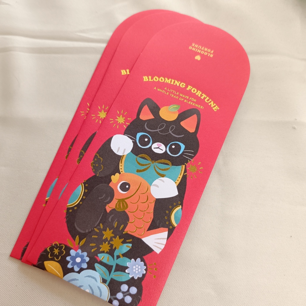wwiinngg．招財貓貓 燙金紅包袋3入 黑/白