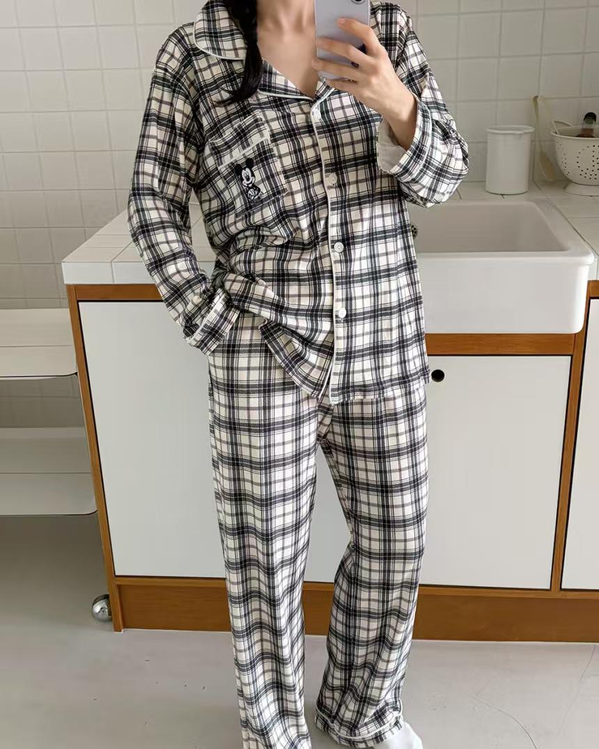 Minnie刺繡格仔睡衣(黑色)