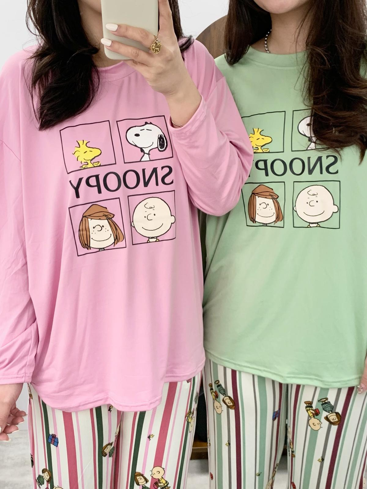 Snoopy圓領睡衣(粉紅色)