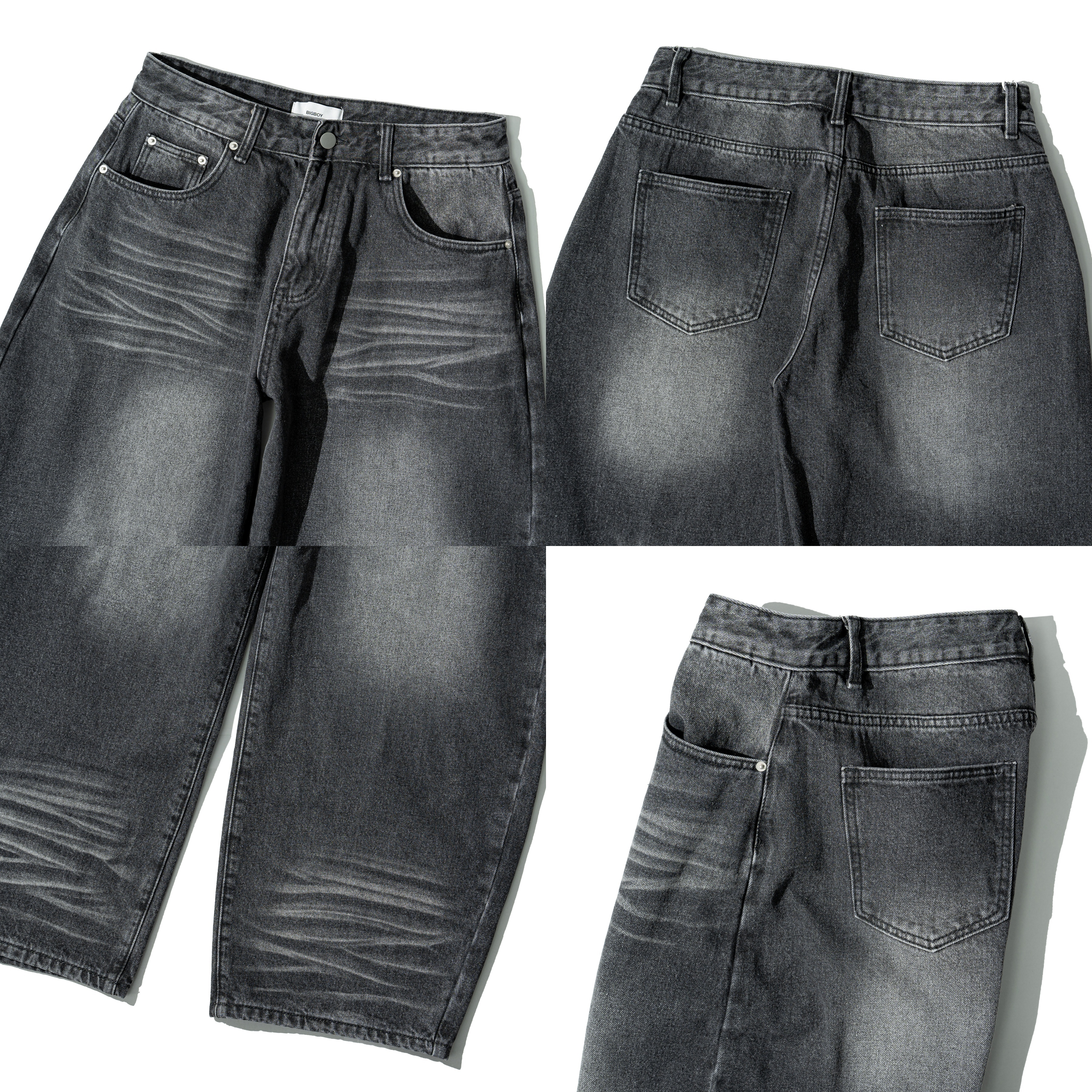 Whiskering Baggy Jeans 貓鬚紋 寬版 牛仔褲 [B-2599]