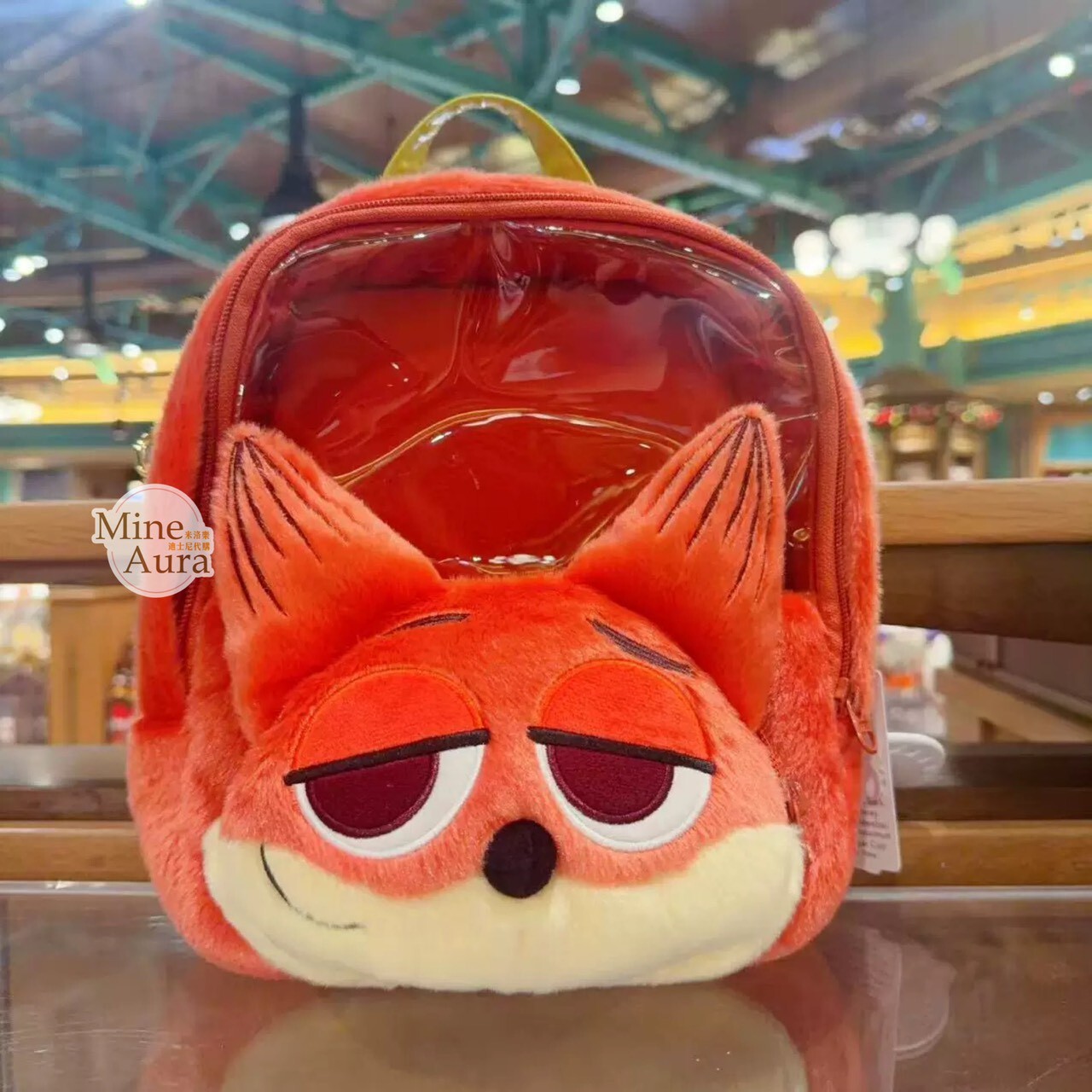 胡尼克 Nick 狐狸 絨毛 大頭造型 透明設計 後背包 動物方城市 Zootopia -上海迪士尼樂園