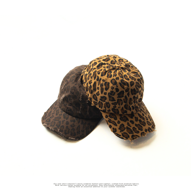 韓國街頭 豹紋野性刷破仿舊棒球帽