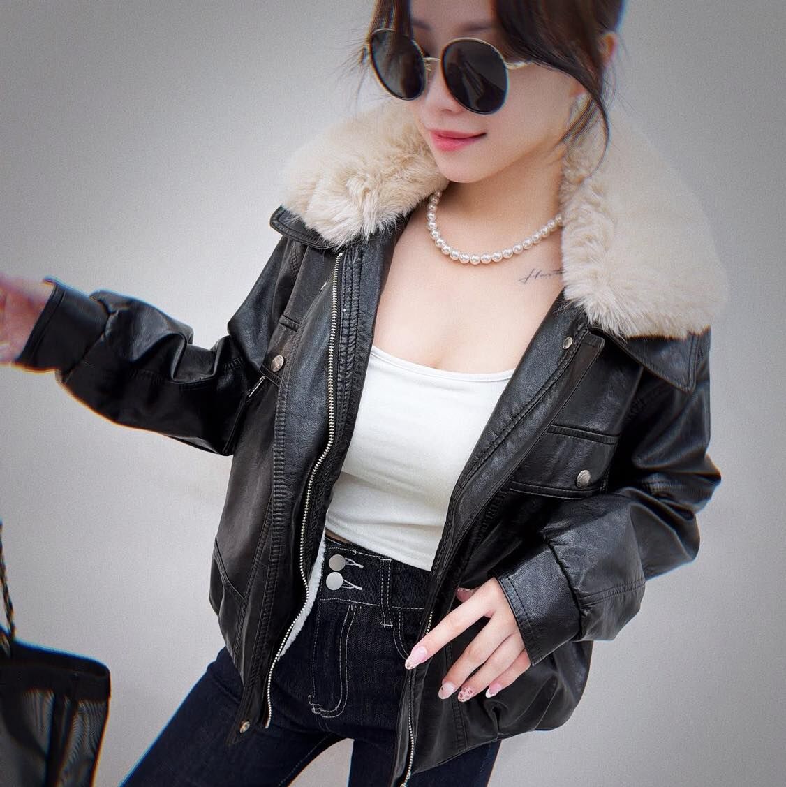 【質感超好的保暖內絨毛毛領皮外套】（現貨）